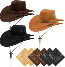 12Pcs Cowboy Hats and Bandanas,Western Cowboy Hats Bulk,Wide Brim Cowgirl Hats Costume Party for Men Women