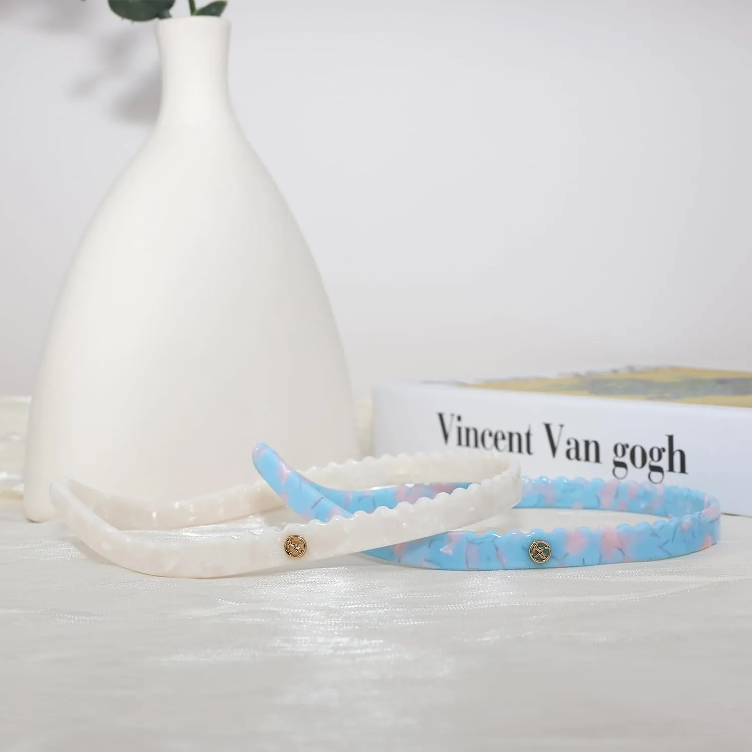 2 Pack Headbands Designed for Eyewear,Flex No Pressure,Non Slip Fashion Thin Hairbands for Womens Sisters Girls Gifts-White,Powder Blue