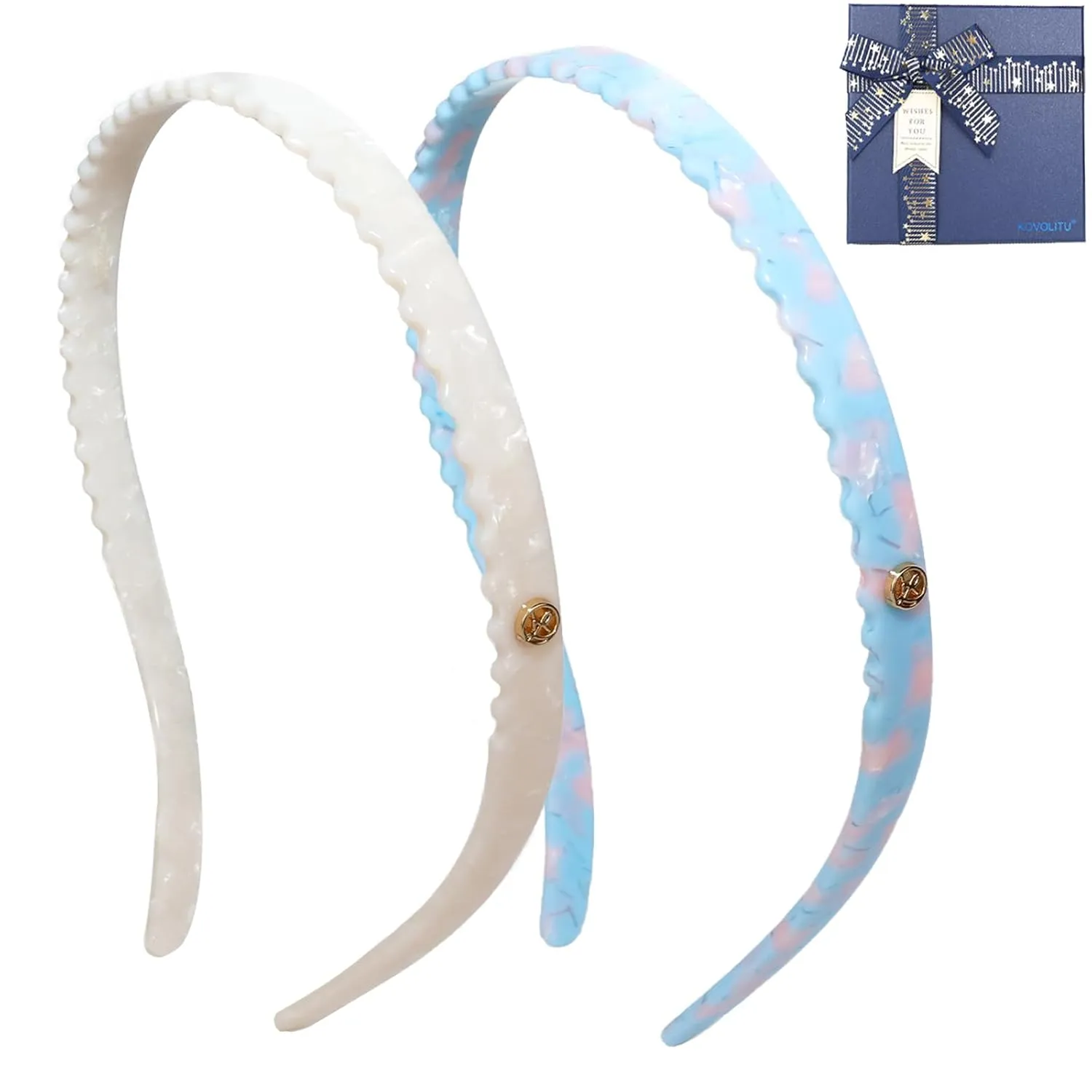 2 Pack Headbands Designed for Eyewear,Flex No Pressure,Non Slip Fashion Thin Hairbands for Womens Sisters Girls Gifts-White,Powder Blue