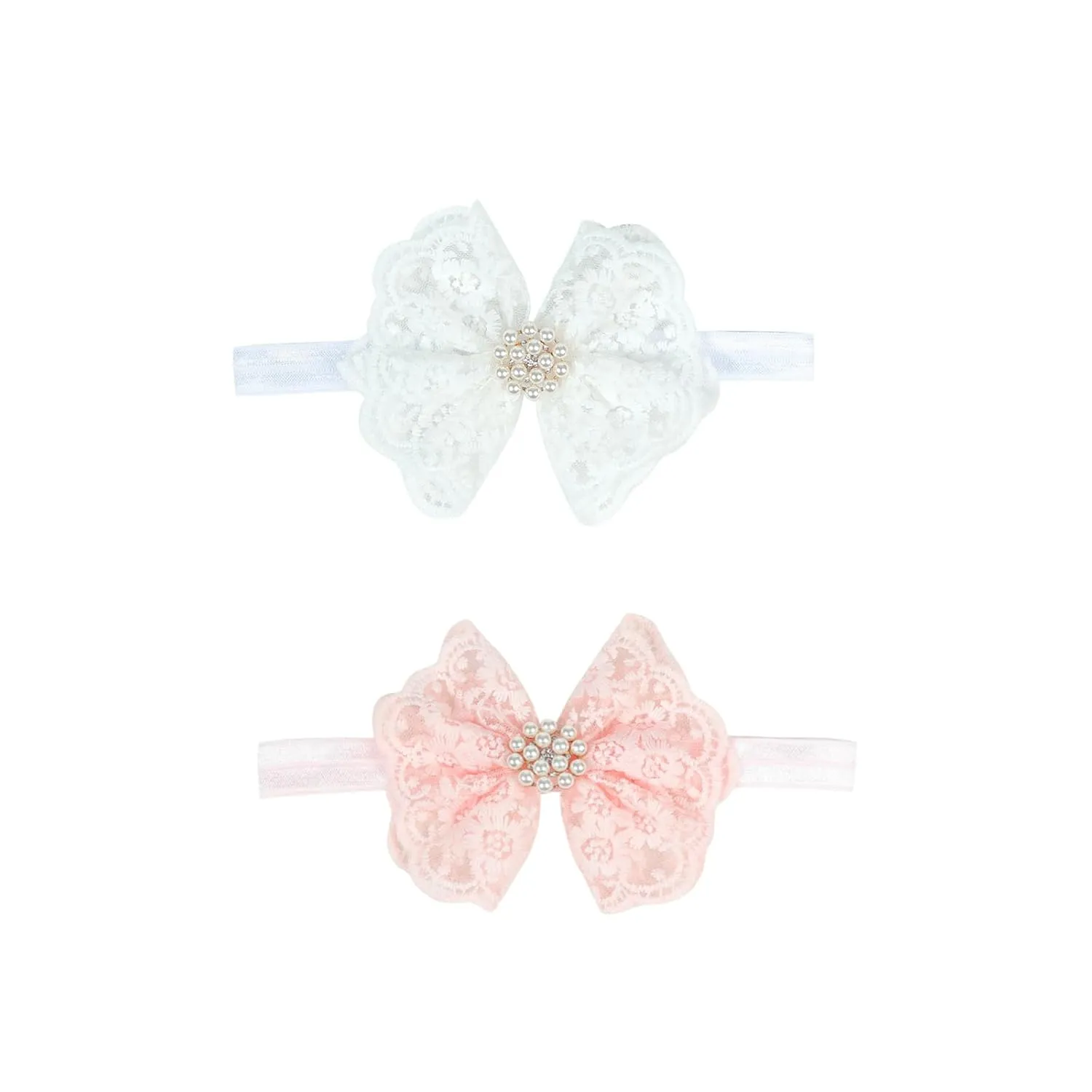 2 pack Toddler Girls Lace Bow Headband Baby Bowknot Hiarband Baby Shower Photo Props