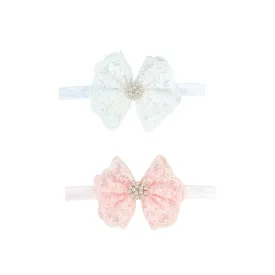 2 pack Toddler Girls Lace Bow Headband Baby Bowknot Hiarband Baby Shower Photo Props