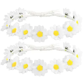 2 Pcs Daisy Flower Crown Headbands White Daisy Headband Festival Hair Band for Women Hair Wreath Garland Bridal Accessories Headpiece Headwear for Photo Props Party Vacation