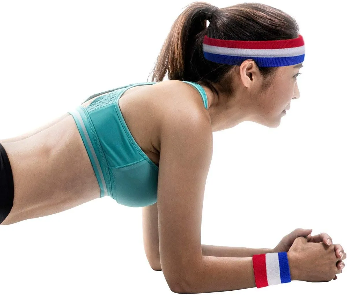 2 Sets Striped Sweatbands Set, 2 Pieces Sports Headband and 4 Pieces Wristbands, Colorful Striped American Flag Style for Men and Women