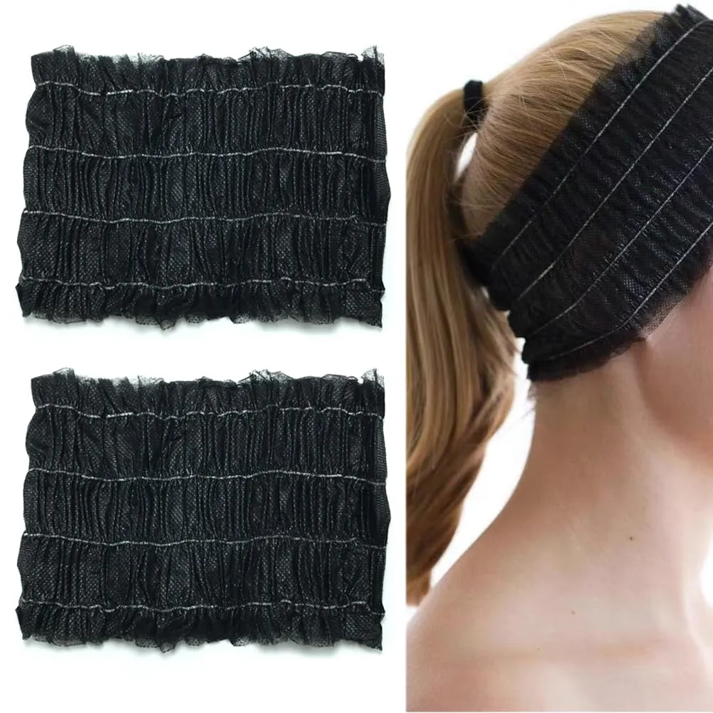 20PCS Black Soft Nonwoven Disposable Spa Headbands Elastic Hairbands Stretch Hair Hoops for Makeup Facial Salon and Home Use