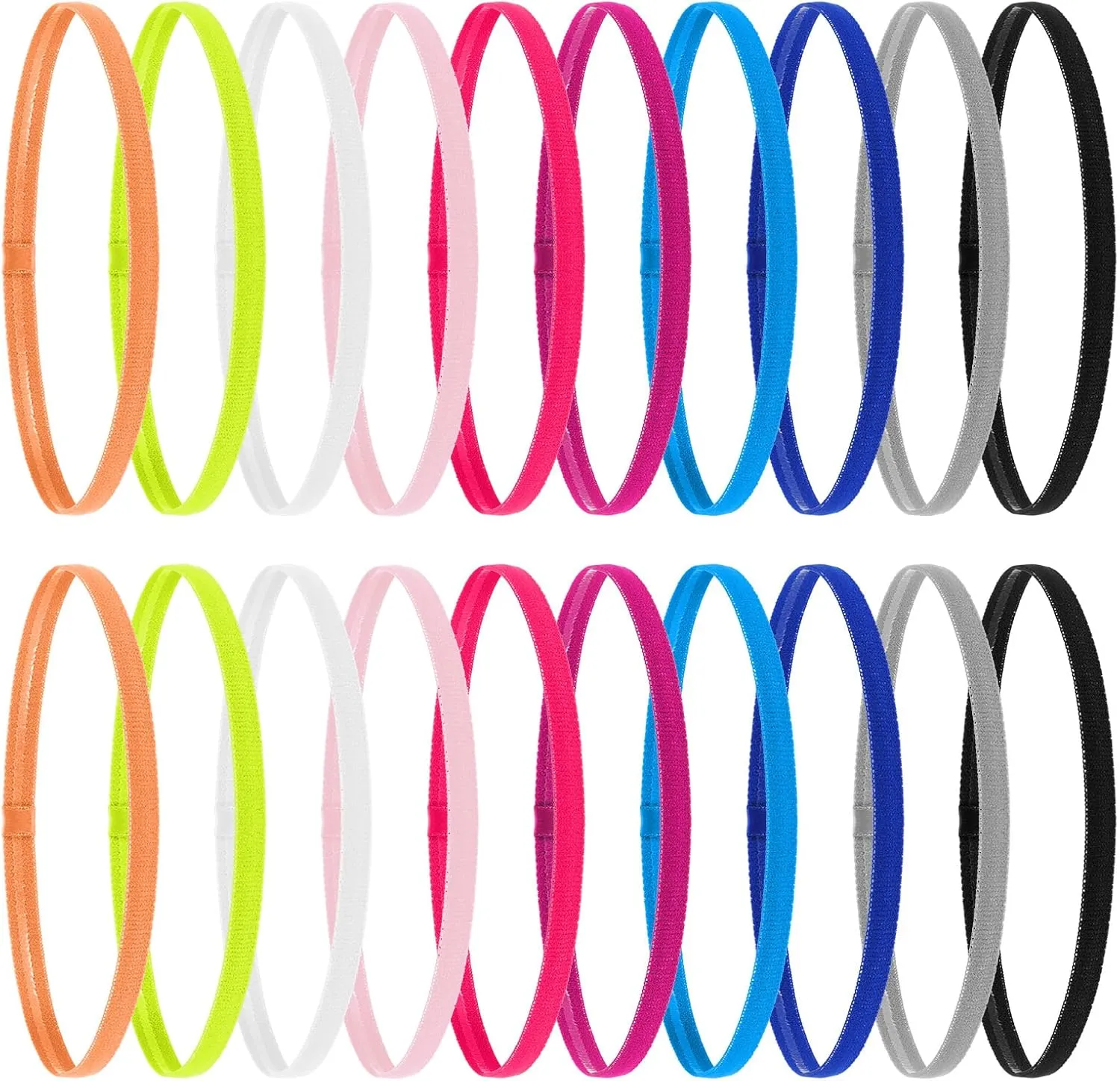 20pcs Non-Slip Elastic Headbands, Thin Sports Headband, Yoga, Running, Workout Headbands for Women, Men(Colorful)