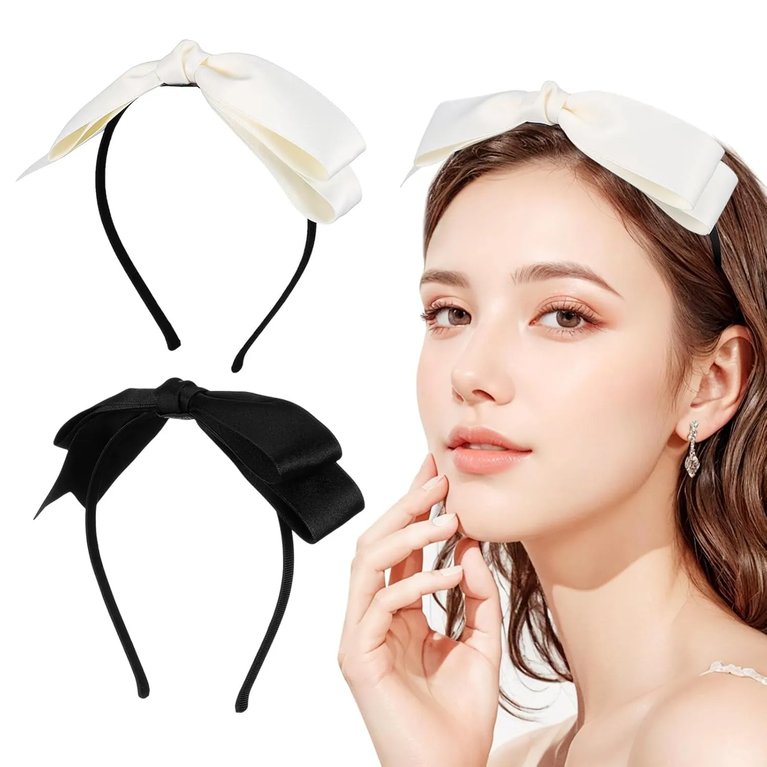 2pcs Cute Bow Headband Ribbon Hair Accessories for Women and Girls Kawaii Decorative Hair Bows for Parties and Daily Wear Comfortable and Stylish Design