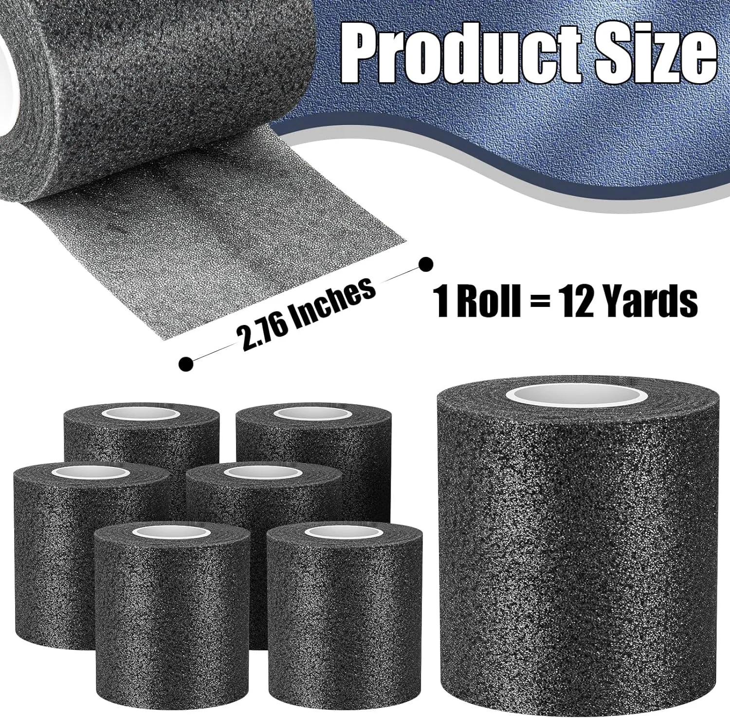 6 Pack Pre Wrap for Hair Soccer, Black Athletic Prewrap Tape Headbands, Foam Sport Underwrap Pre-Wrap, 2.76 Inches X 12 Yards - Black