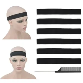 6 Pcs Elastic Band Lace Melting Bands Adjustable Wig Headbands for Lace Frontal Laying (Width 1.4 Inch)