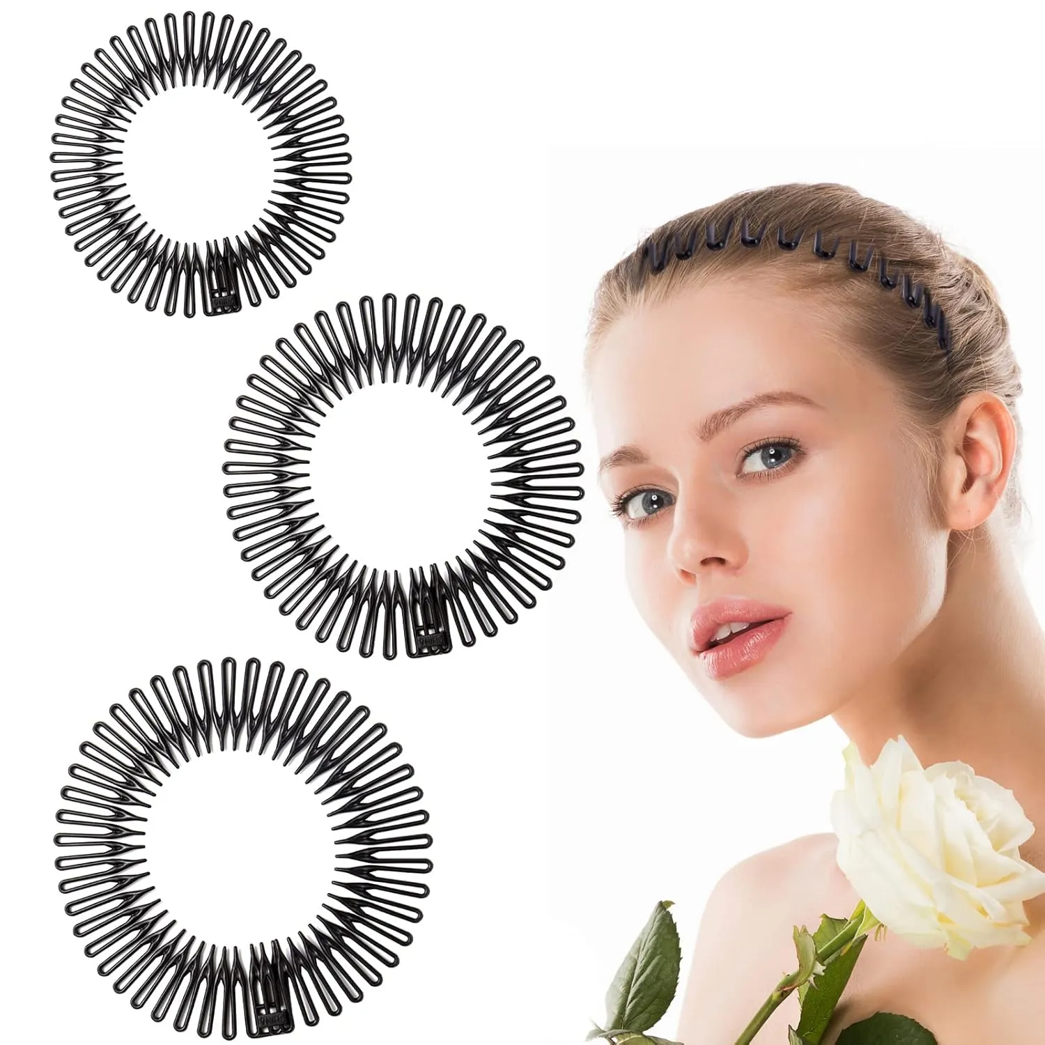 6 Pieces Full Circular Flexible Plastic Circle Hair Combs Headband Holders for Women and Girls