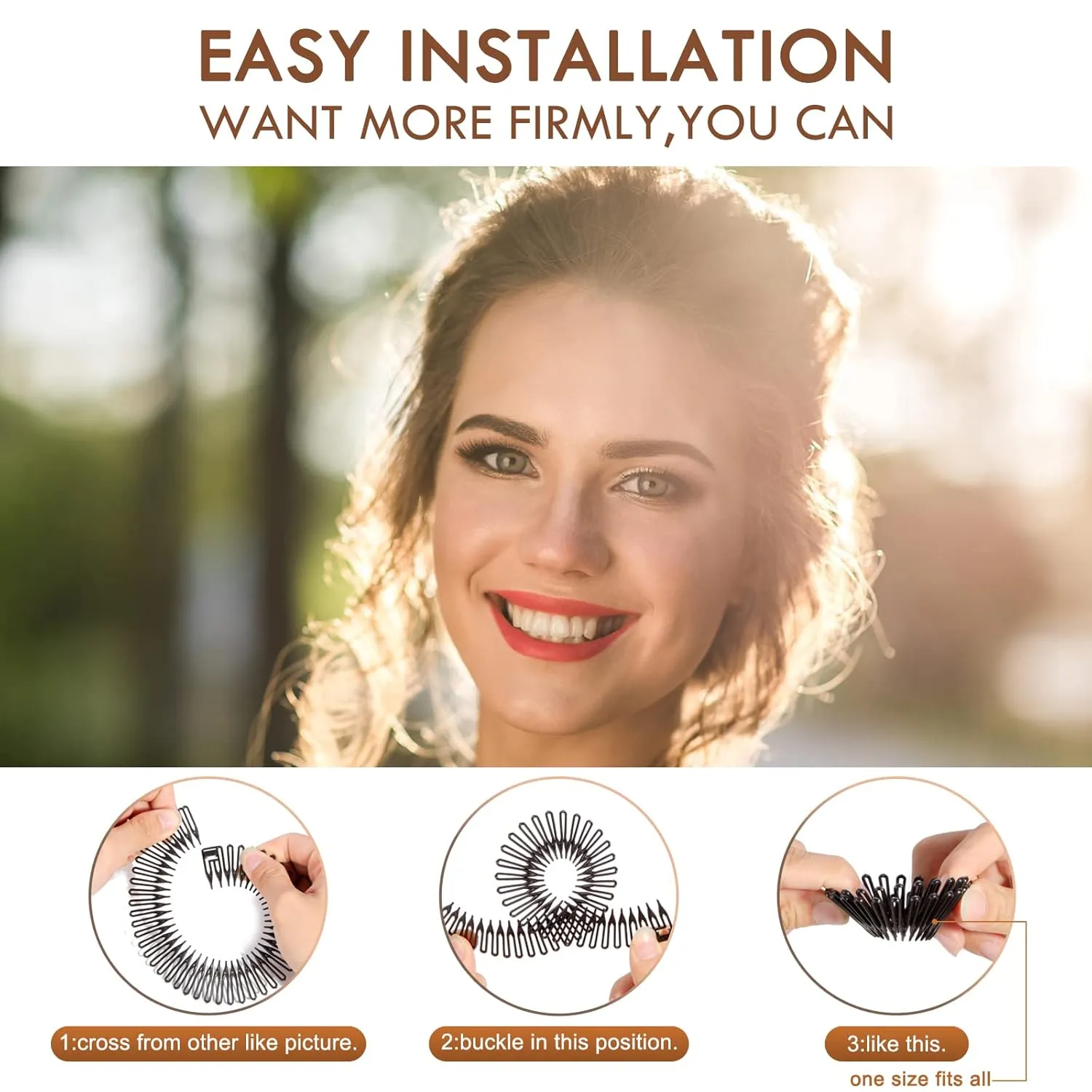 6 Pieces Full Circular Flexible Plastic Circle Hair Combs Headband Holders for Women and Girls