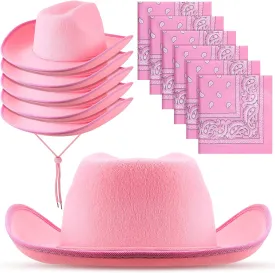 6 Sets Adult Cowboy Hat for Women and Men Western Cowgirl Hats with Adjustable Drawstring and Cowboy Party Paisley Bandana
