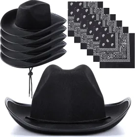 6 Sets Adult Cowboy Hat for Women and Men Western Cowgirl Hats with Adjustable Drawstring and Cowboy Party Paisley Bandana