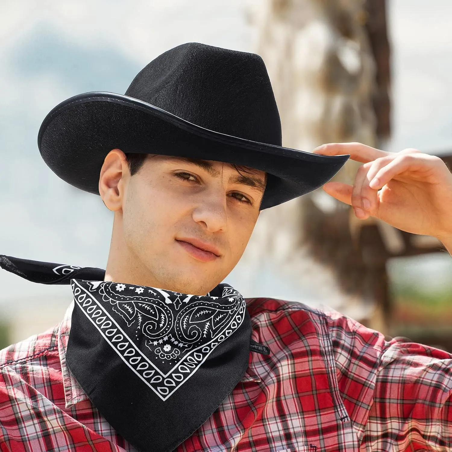 6 Sets Adult Cowboy Hat for Women and Men Western Cowgirl Hats with Adjustable Drawstring and Cowboy Party Paisley Bandana