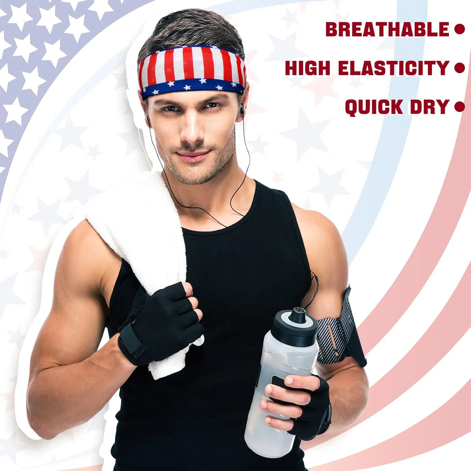 9 pcs Sweatbands for Men Workout Sport Headbands for Men Camo Headband Sweat Absorbing Headband Wide Sweatband for Head Basketball Football Cycling Running Yoga, 4.7 x 9.8 Inch