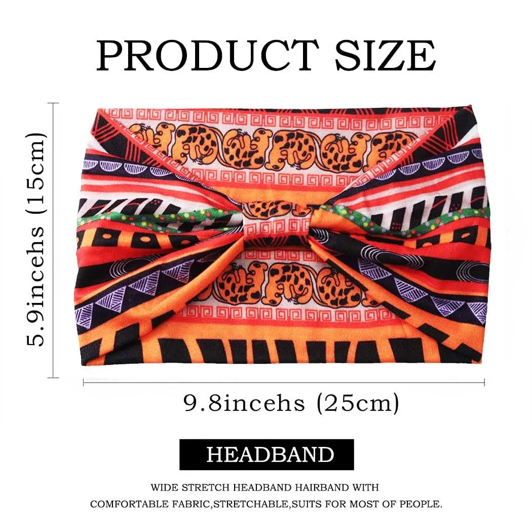 African Headbands Boho Knotted Hairbands Stretch Wide Head Wraps Elastic Yoga Turban Hair Scarfs Workout Printed Hair Accessories for Women Pack of 4 (Style A)