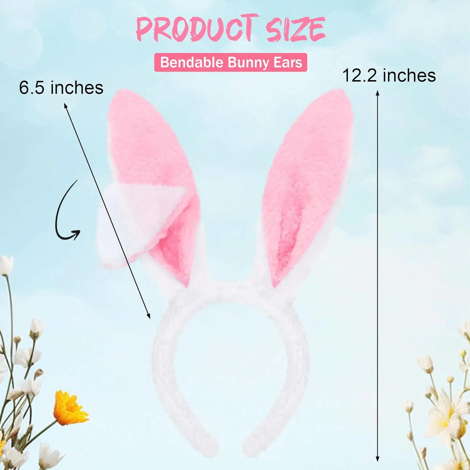 Aneco 2 Pack Bunny Headband Easter Bunny Ears Hairbands Plush Bunny Headband for Easter Party Favor Costume, Blue and Pink