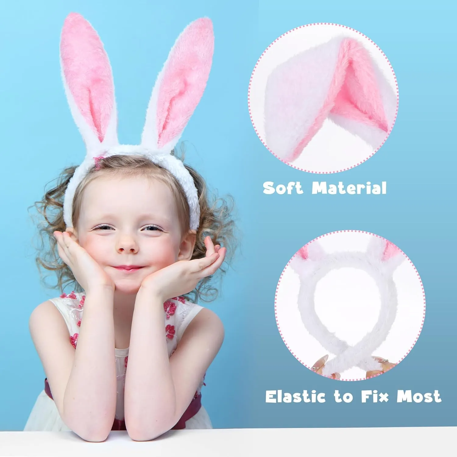 Aneco 2 Pack Bunny Headband Easter Bunny Ears Hairbands Plush Bunny Headband for Easter Party Favor Costume, Blue and Pink