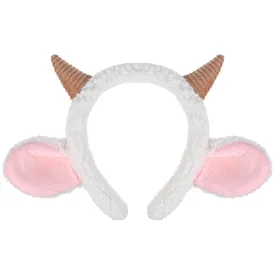 Animal Headband for Women Sheep Ear Headband with Ear Horn Cute Animal Hairband Goat Halloween Cosplay Headwear Costume for Adults Kids 9.04x9.82inch