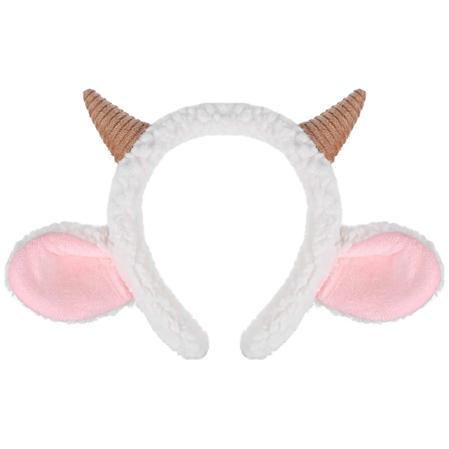 Animal Headband for Women Sheep Ear Headband with Ear Horn Cute Animal Hairband Goat Halloween Cosplay Headwear Costume for Adults Kids 9.04x9.82inch