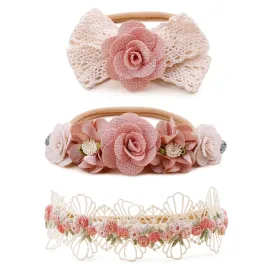 Baby Girl Floral Headband Nylon Flower Crown Elastic Hairband 3pcs Hair Accessories Gift for Girls (9561)
