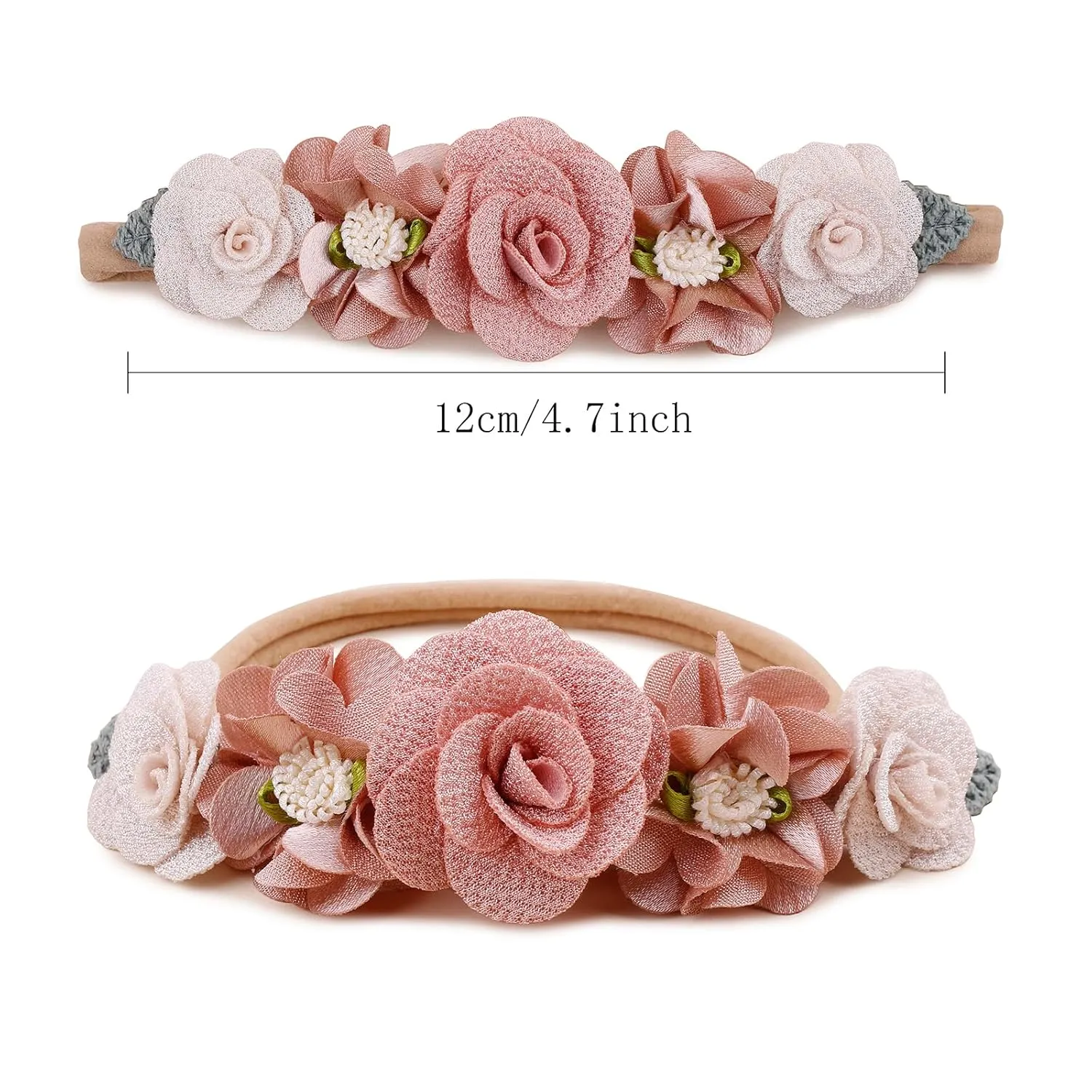 Baby Girl Floral Headband Nylon Flower Crown Elastic Hairband 3pcs Hair Accessories Gift for Girls (9561)