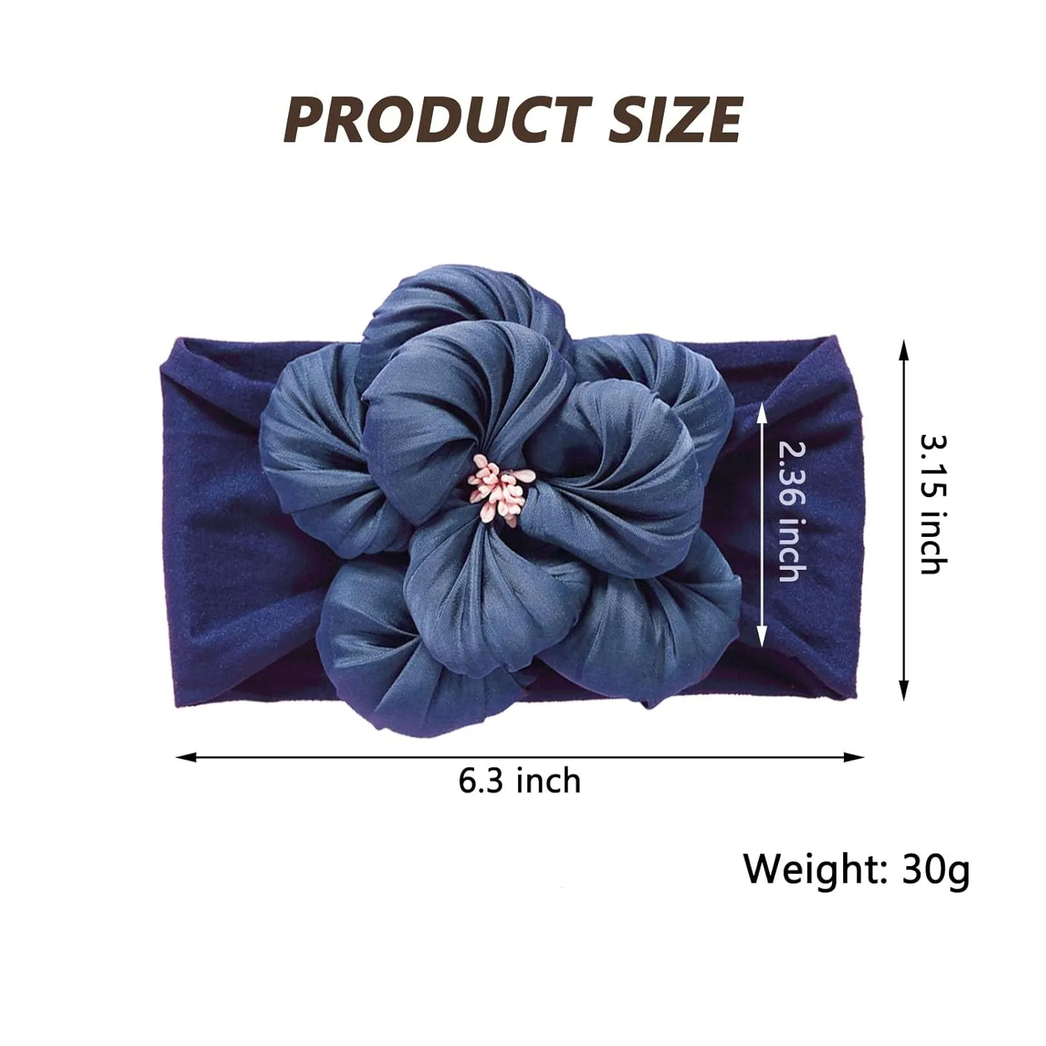 Baby Girl Nylon Flower Headbands, 5 Pack Soft Elastic Hair Bows, Assorted Colors (Dark Blue, Standard Small)