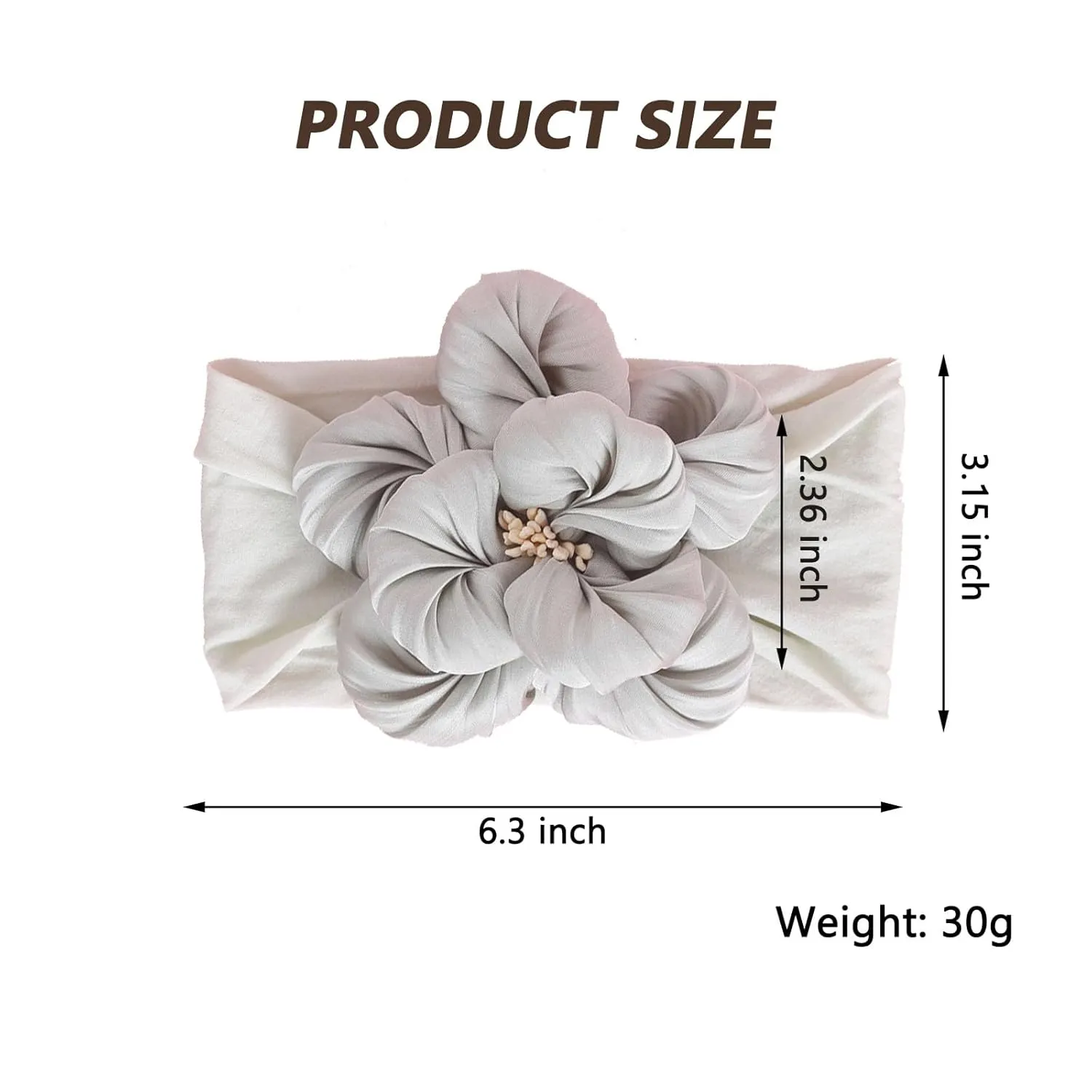 Baby Girl Nylon Flower Headbands, 5 Pack Soft Elastic Hair Bows, Assorted Colors (Gray, Standard Small)