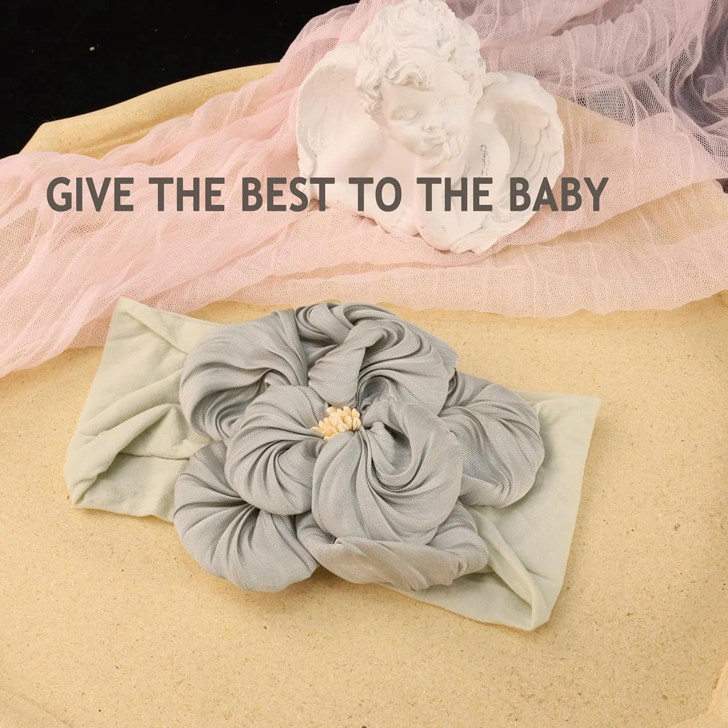 Baby Girl Nylon Flower Headbands, 5 Pack Soft Elastic Hair Bows, Assorted Colors (Gray, Standard Small)
