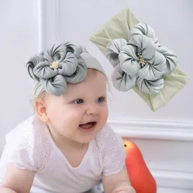 Baby Girl Nylon Flower Headbands, 5 Pack Soft Elastic Hair Bows, Assorted Colors (Gray, Standard Small)