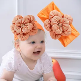 Baby Girl Nylon Flower Headbands, 5 Pack Soft Elastic Hair Bows, Assorted Colors (Orange, Standard Small)