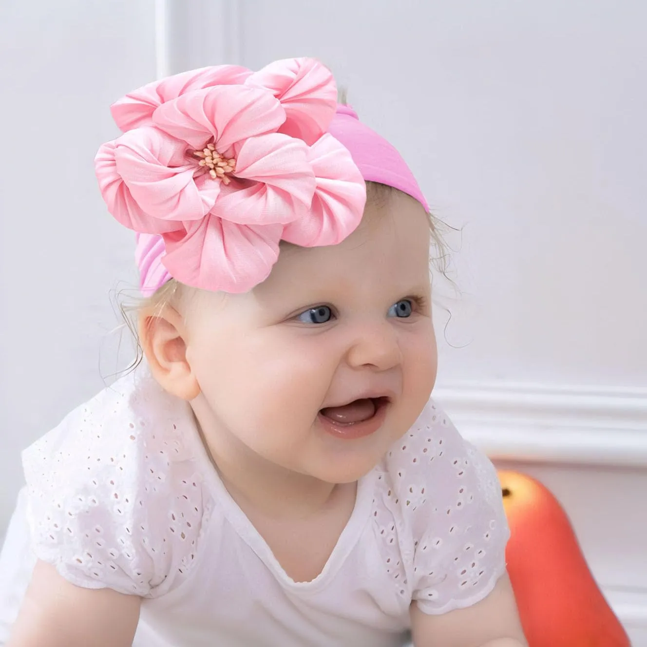 Baby Girl Nylon Flower Headbands, 5 Pack Soft Elastic Hair Bows, Assorted Colors (Pink, Standard Small)