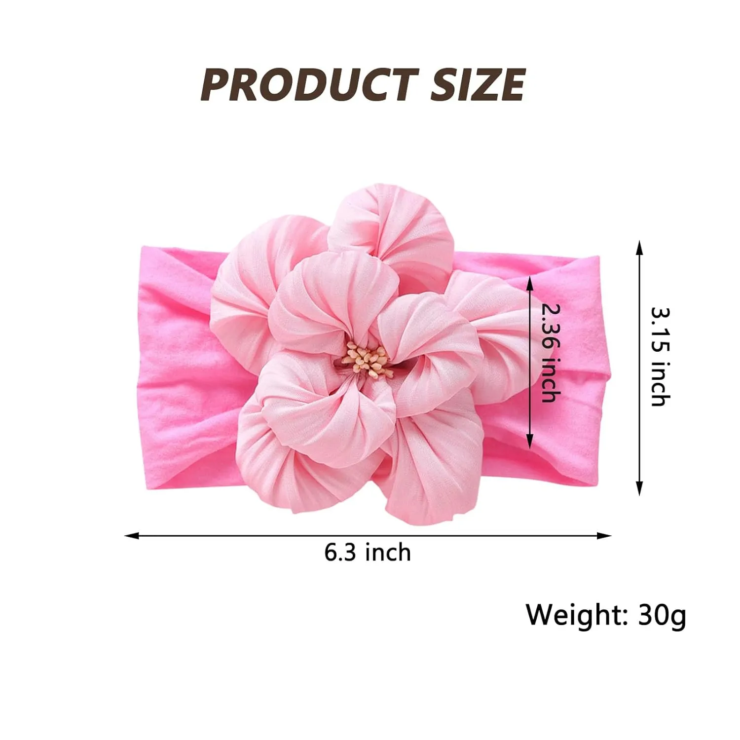 Baby Girl Nylon Flower Headbands, 5 Pack Soft Elastic Hair Bows, Assorted Colors (Pink, Standard Small)