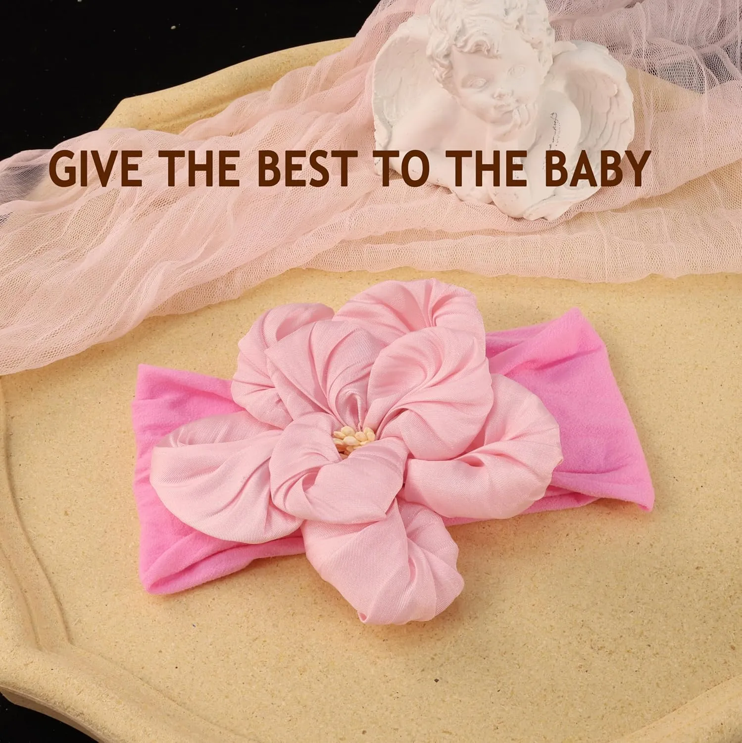 Baby Girl Nylon Flower Headbands, 5 Pack Soft Elastic Hair Bows, Assorted Colors (Pink, Standard Small)