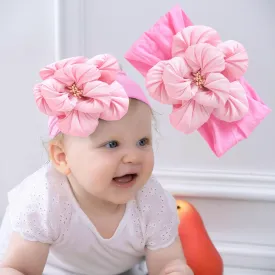 Baby Girl Nylon Flower Headbands, 5 Pack Soft Elastic Hair Bows, Assorted Colors (Pink, Standard Small)