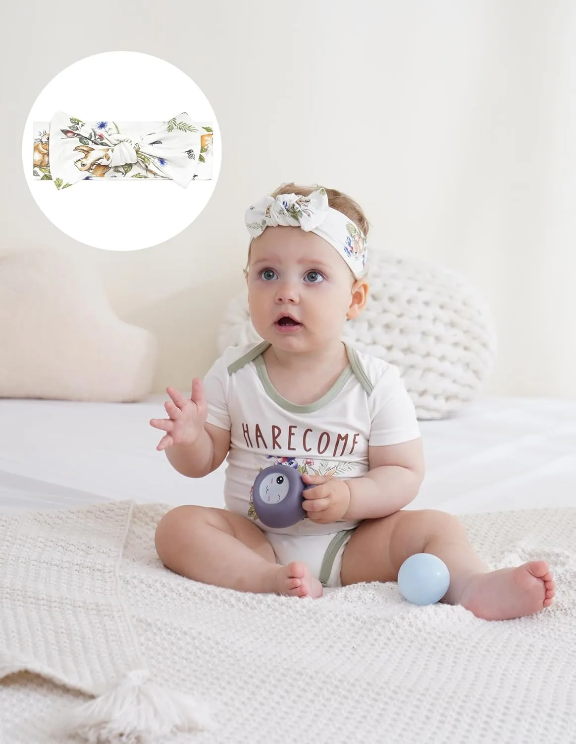 Baby Stretchy Headbands 3Pack Viscose from Bamboo Bow Hairbands Newborn Girls Elastic Bands Hair Accessoriess, Leopard/Rabbit/Star