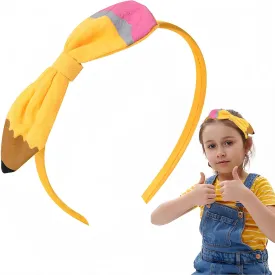 Back to School Headband Yellow Pencil Hair Accessories for Women Girls Big Bow Pen Hair Decoration Students Teachers Outfits Non Slip Hair Band First Day of School Decor Supplies 1 Pcs