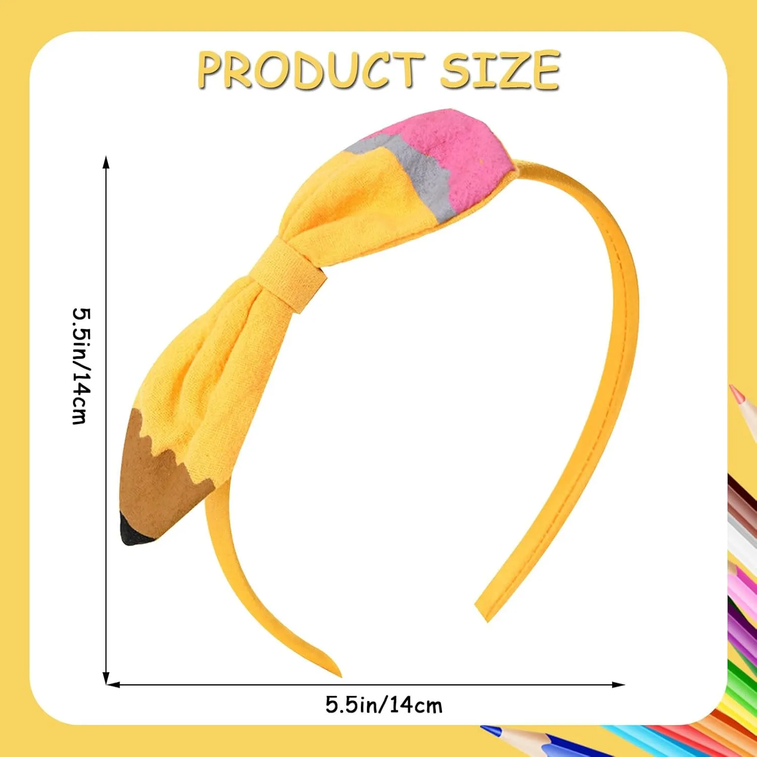 Back to School Headband Yellow Pencil Hair Accessories for Women Girls Big Bow Pen Hair Decoration Students Teachers Outfits Non Slip Hair Band First Day of School Decor Supplies 1 Pcs