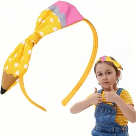 Back to School Headband Yellow Pencil Hair Accessories for Women Girls Wave Point Big Bow Hair Decoration Students Teachers Outfits Non Slip Hair Band First Day of School Decor Supplies 1 Pcs