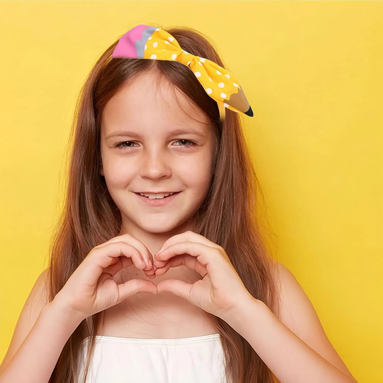Back to School Headband Yellow Pencil Hair Accessories for Women Girls Wave Point Big Bow Hair Decoration Students Teachers Outfits Non Slip Hair Band First Day of School Decor Supplies 1 Pcs