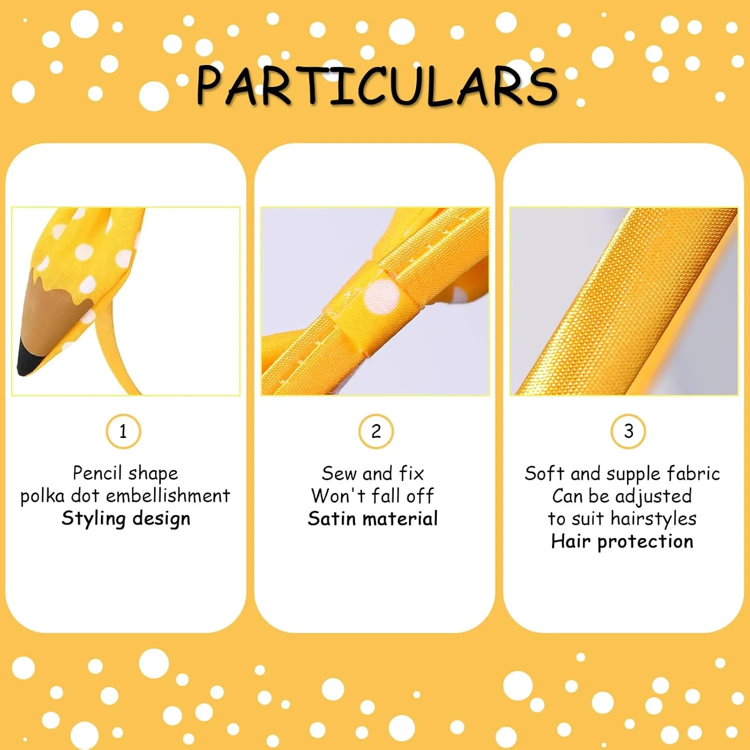 Back to School Headband Yellow Pencil Hair Accessories for Women Girls Wave Point Big Bow Hair Decoration Students Teachers Outfits Non Slip Hair Band First Day of School Decor Supplies 1 Pcs