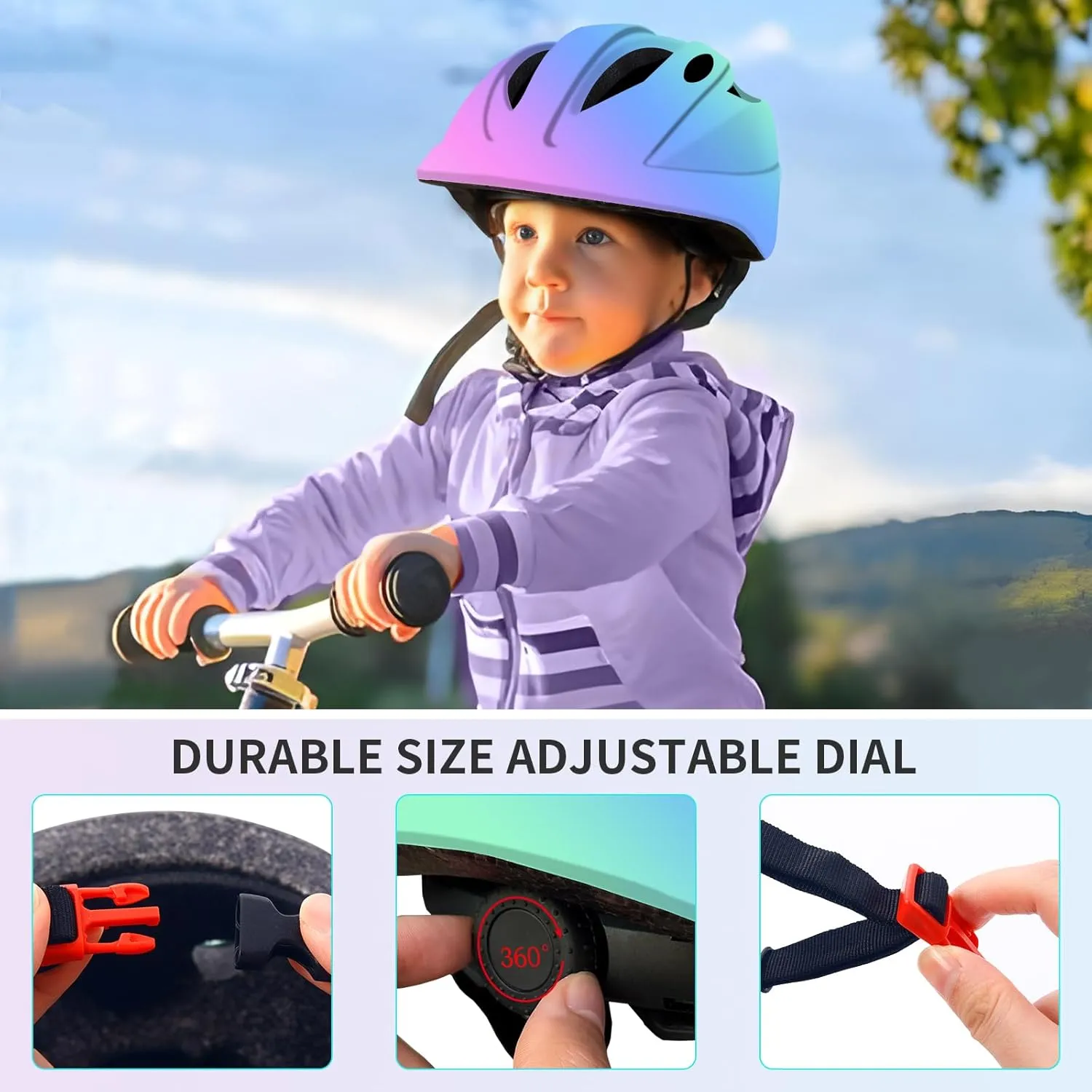Bike Toddler Helmet 2-4 Years,Adjustable Safety Lightweight Baby/Kids Helmets Ages 1-3-5-8 for Girls Boys,Multi-Sport Infant Helmet for Skating Cycling Scooter