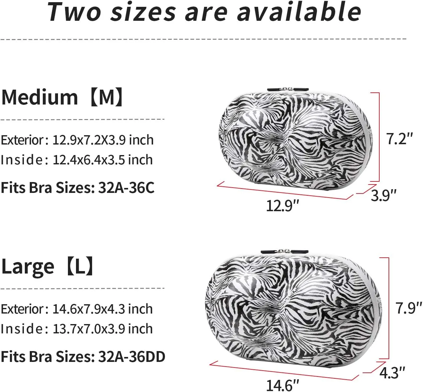 Bra Case Premium Lingerie Travel Bag Zip Underwear Organizer Bag for A-C Cup (Zebra)
