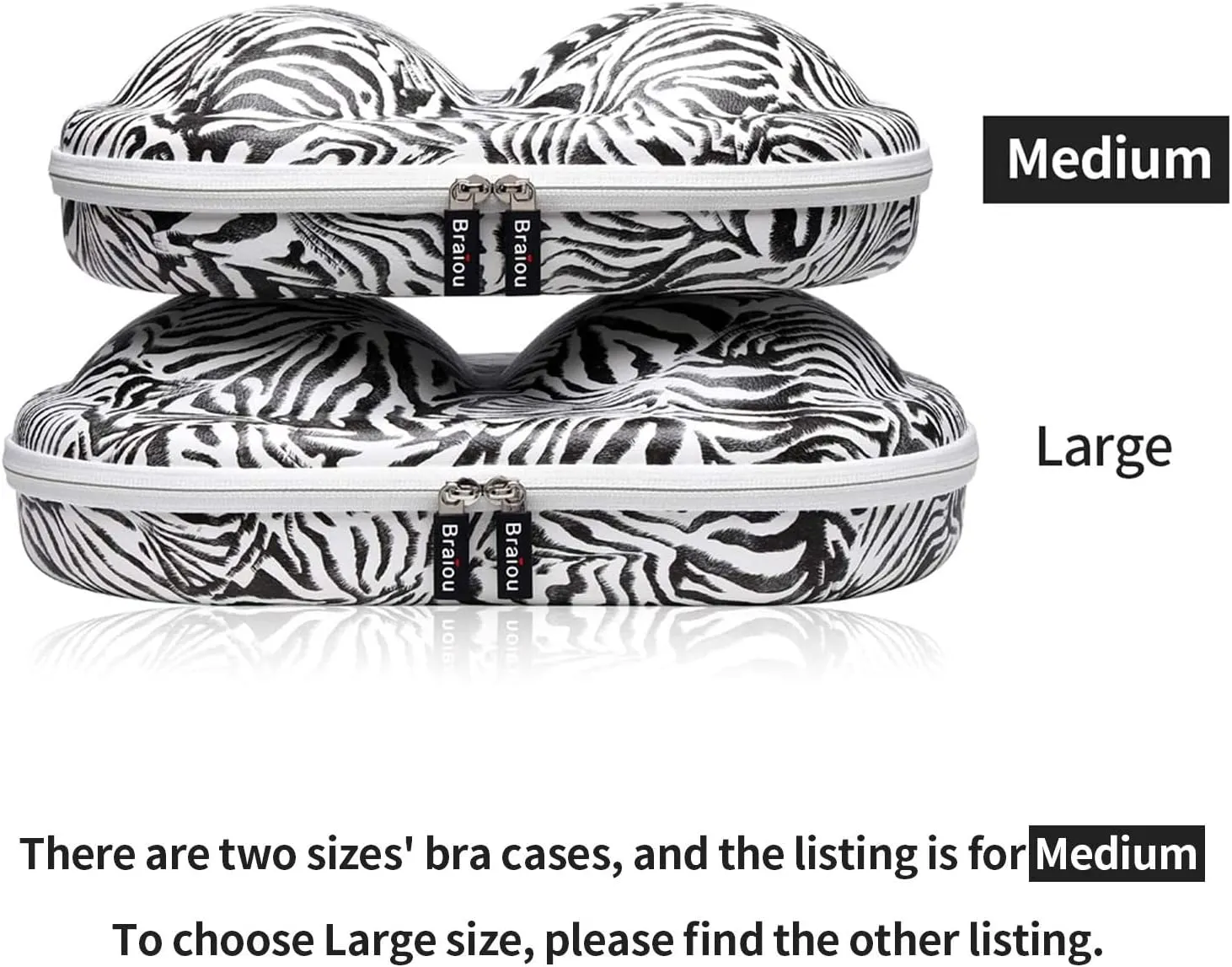 Bra Case Premium Lingerie Travel Bag Zip Underwear Organizer Bag for A-C Cup (Zebra)