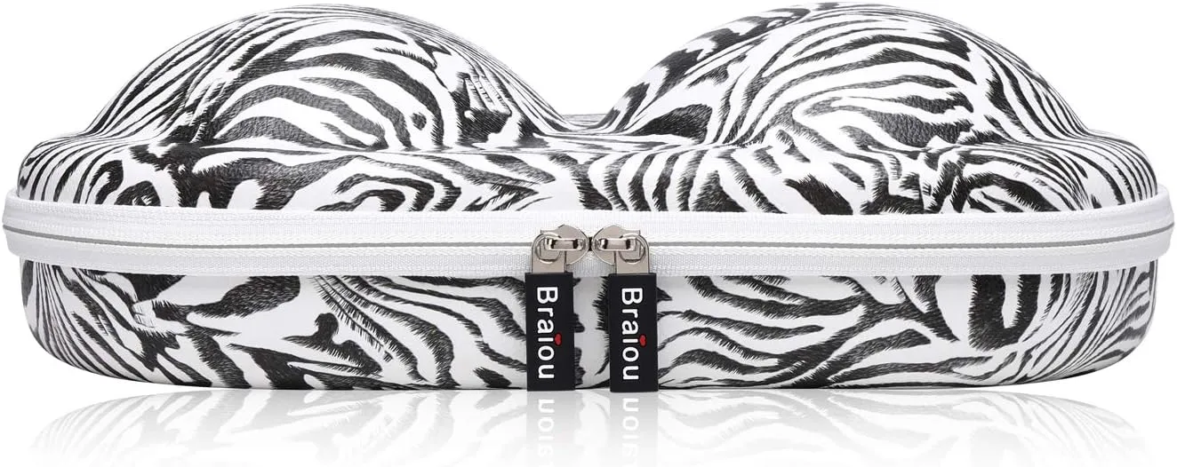 Bra Case Premium Lingerie Travel Bag Zip Underwear Organizer Bag for A-C Cup (Zebra)