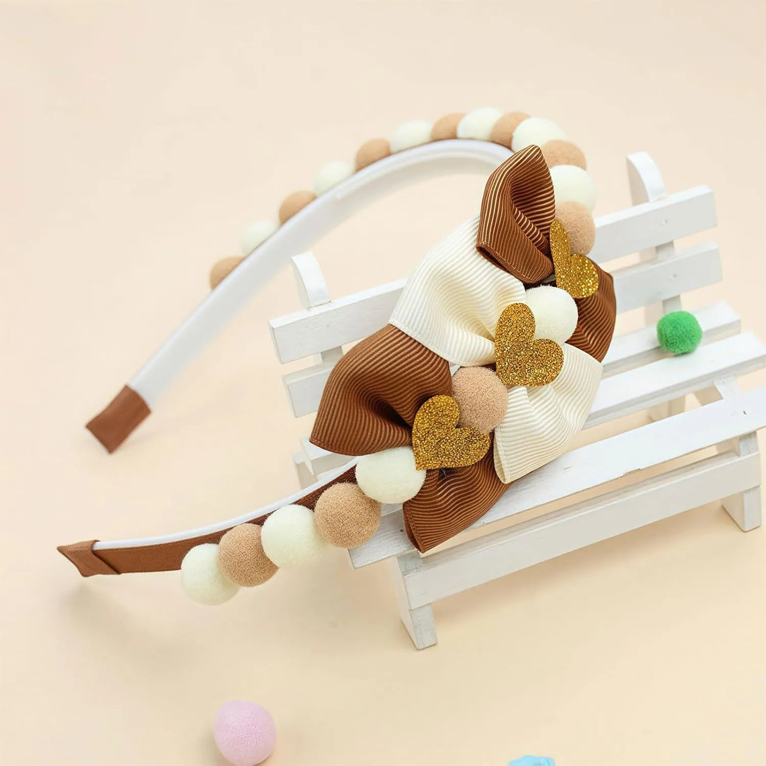 Brown Bow Headband Spring Summer Hair Accessories for Girls Women, Cute Bows Glitter Hearts Hair Band Non Slip Headbands Summer Outfit Party Supplies Decoration