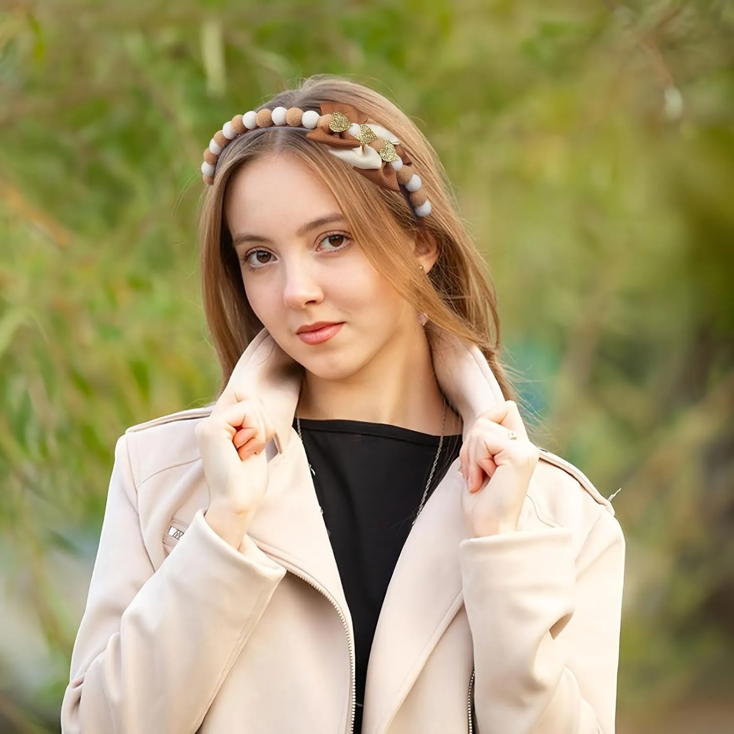 Brown Bow Headband Spring Summer Hair Accessories for Girls Women, Cute Bows Glitter Hearts Hair Band Non Slip Headbands Summer Outfit Party Supplies Decoration