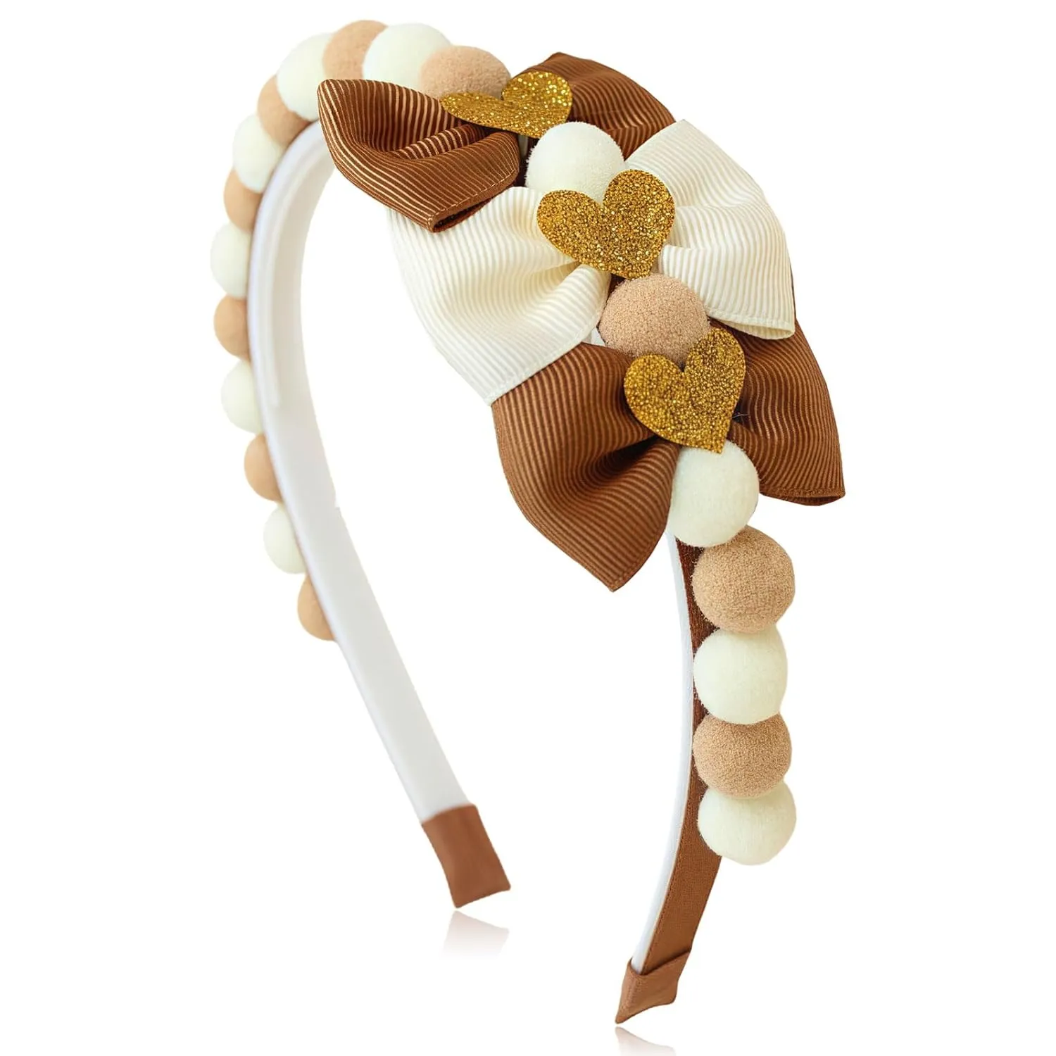 Brown Bow Headband Spring Summer Hair Accessories for Girls Women, Cute Bows Glitter Hearts Hair Band Non Slip Headbands Summer Outfit Party Supplies Decoration