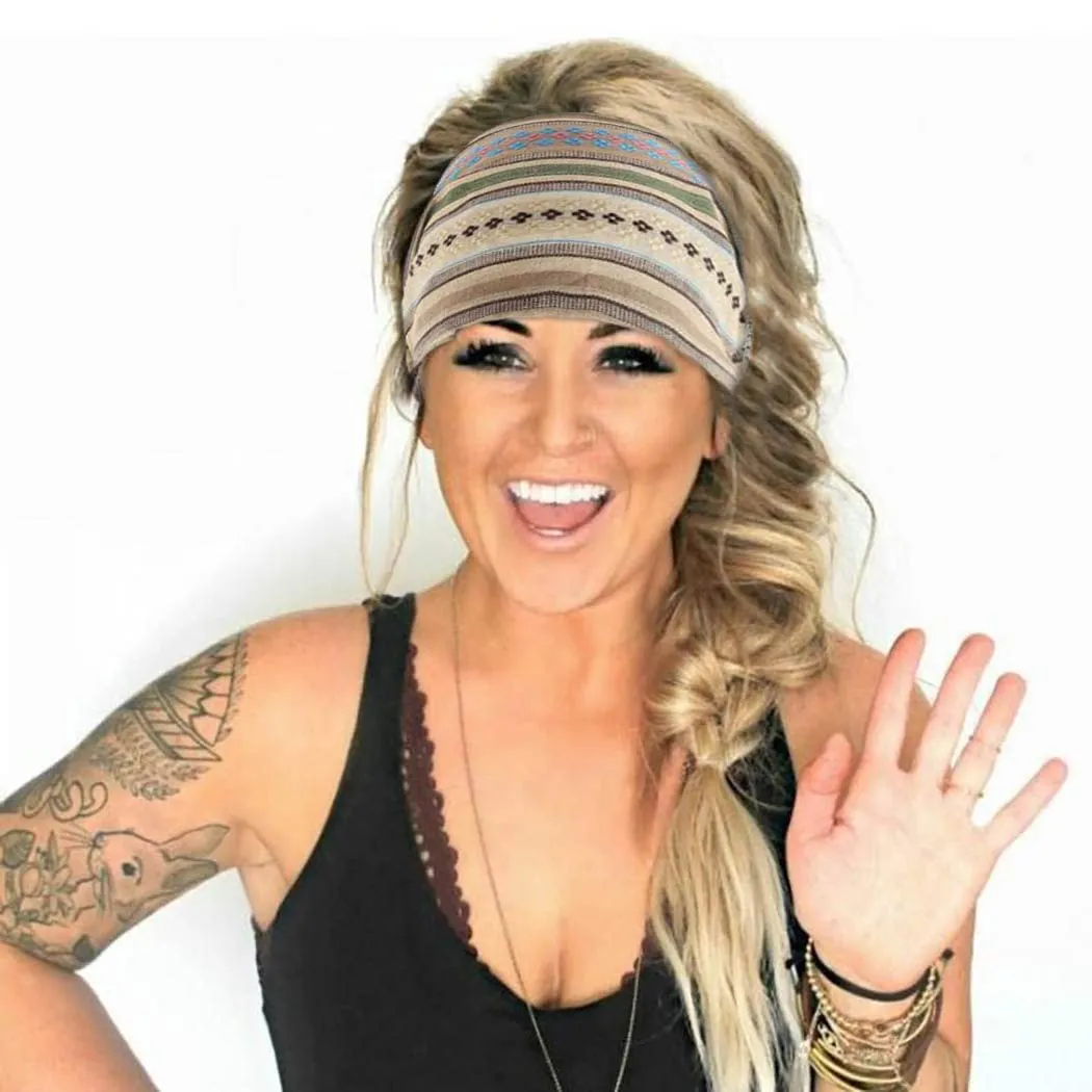 CAKURE Boho Wide Headbands African Head Wraps Stretchy Hairbands Stripe Turban Head Bands for Women and Girls Pack of 3 (Set2)