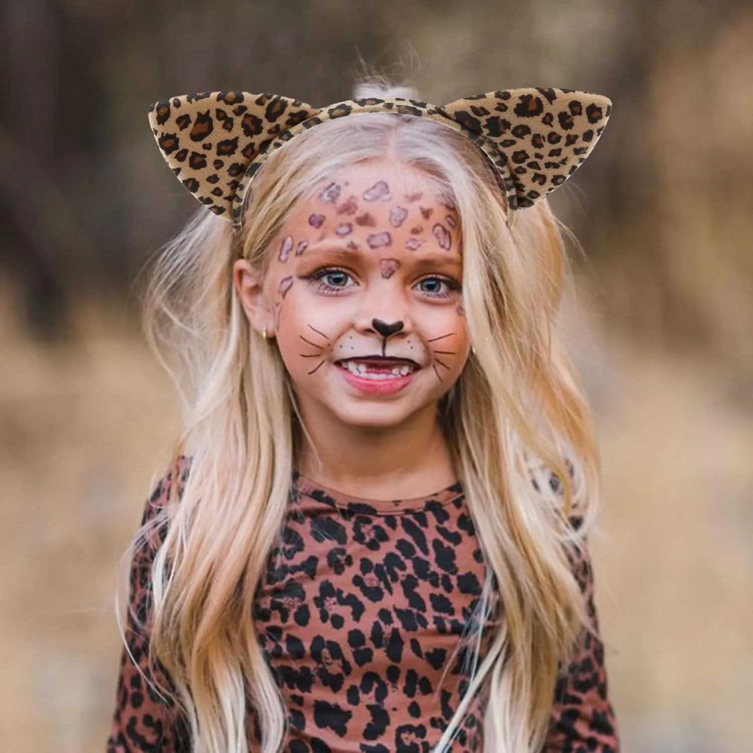 Cat Ears Headband Cheetah Leopard Ears Headband for Women Furry Brown Leopard Print Hairband Kitty Hairbands Halloween Decorations Party Favor Costume Daily Wearing