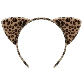 Cat Ears Headband Cheetah Leopard Ears Headband for Women Furry Brown Leopard Print Hairband Kitty Hairbands Halloween Decorations Party Favor Costume Daily Wearing